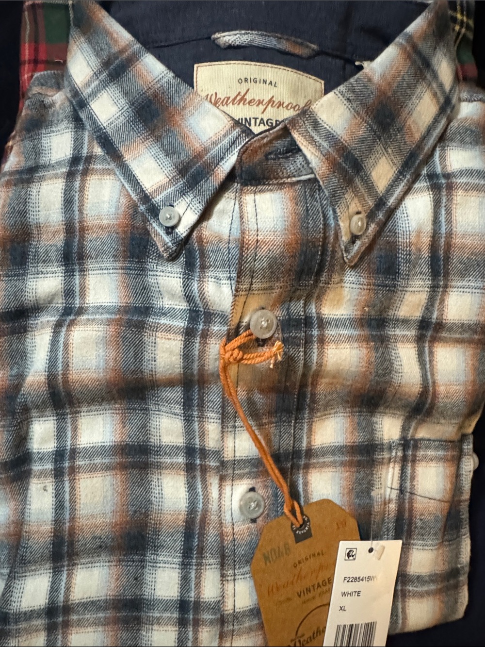 NWT Weatherproof Men’s White, Brown, Blue Plaid Flannel Button-Down Shirt XXL